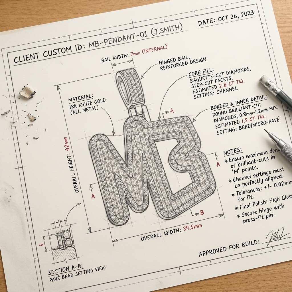 Custom jewelry design sketch